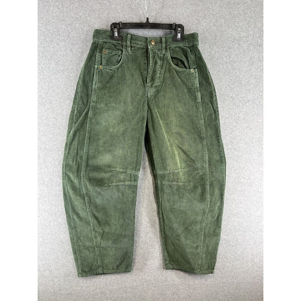 Free People We The Free Good Luck Barrel Corduroy Jeans Size 25 Green